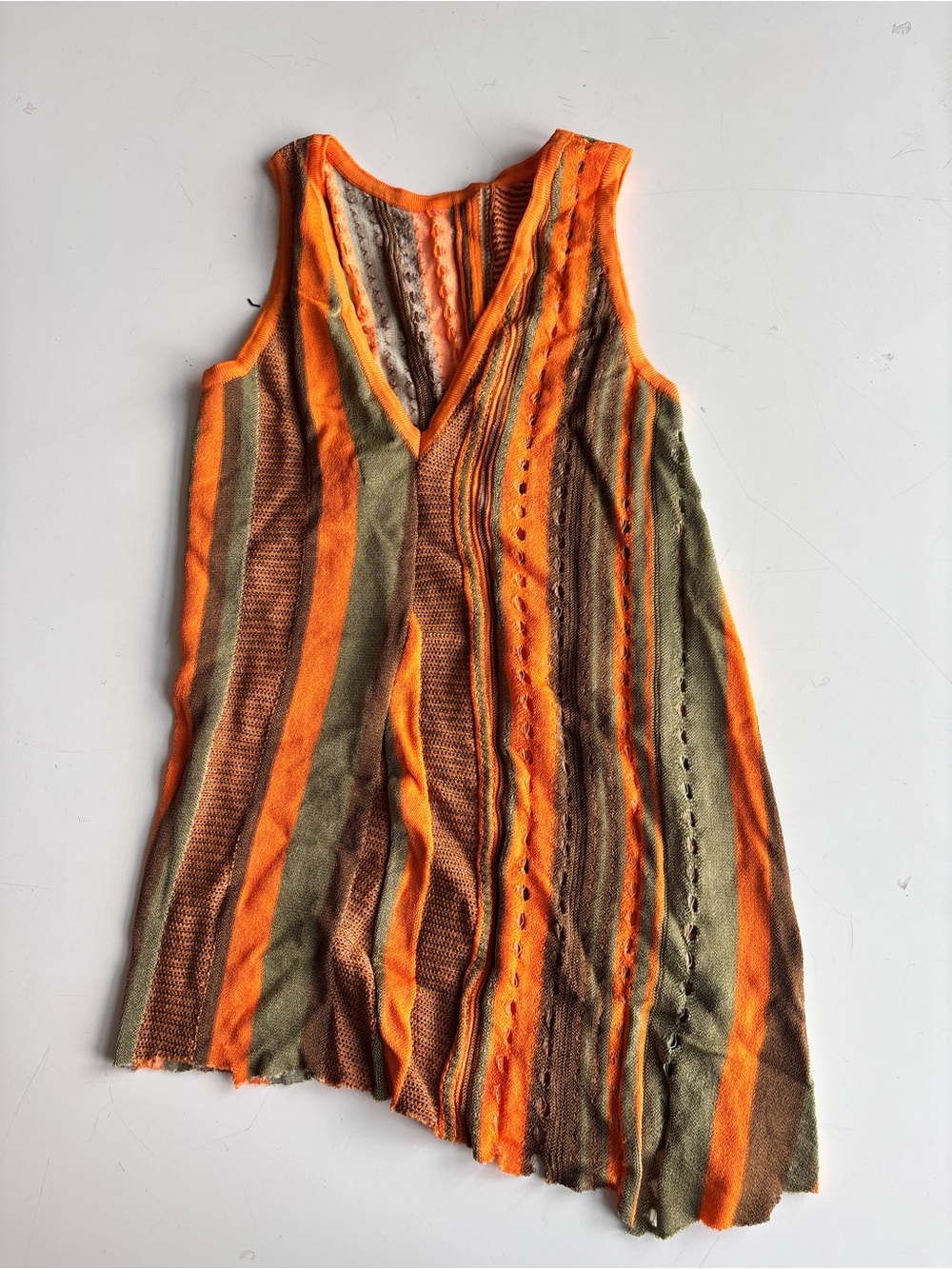 Gimaguas Striped V-Neck Tank in Bright Orange, Olive & Brown